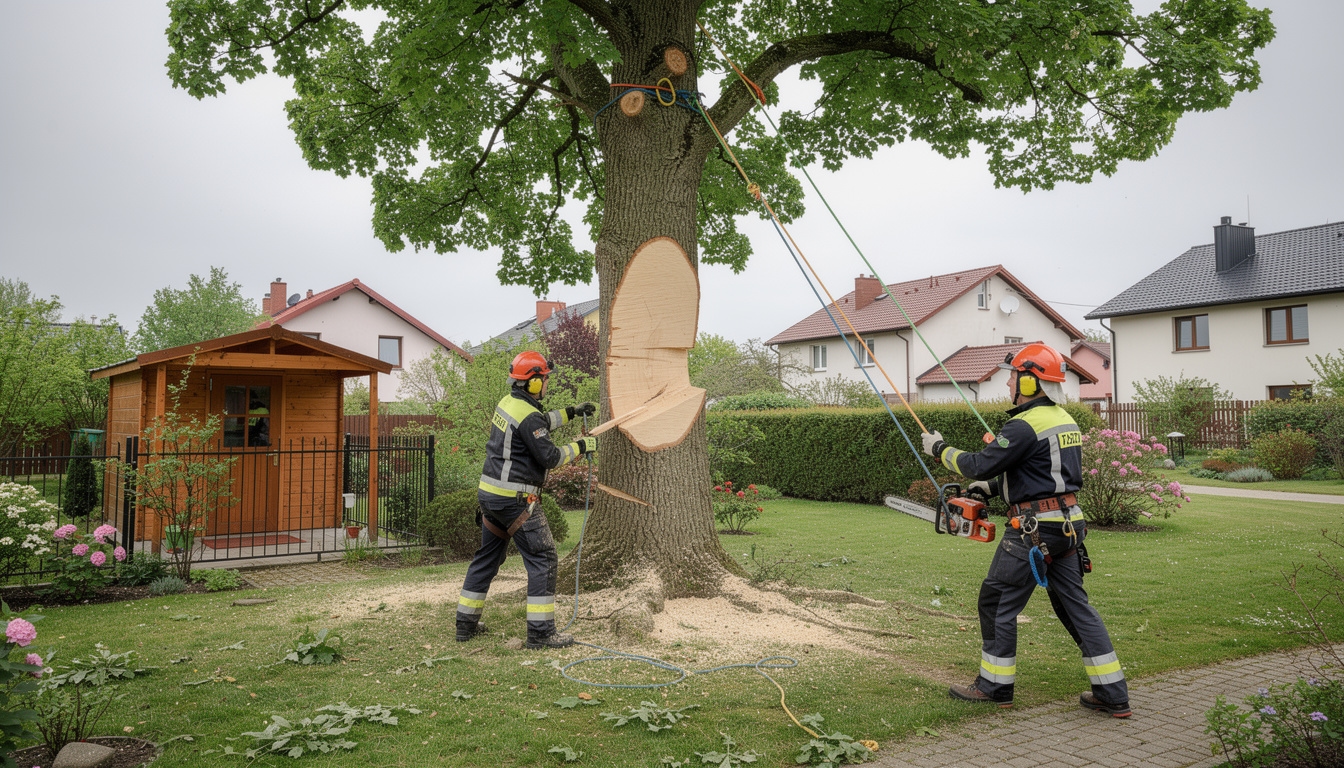 Kontrolowana wycinka drzewa zagrażającego budynkowi
