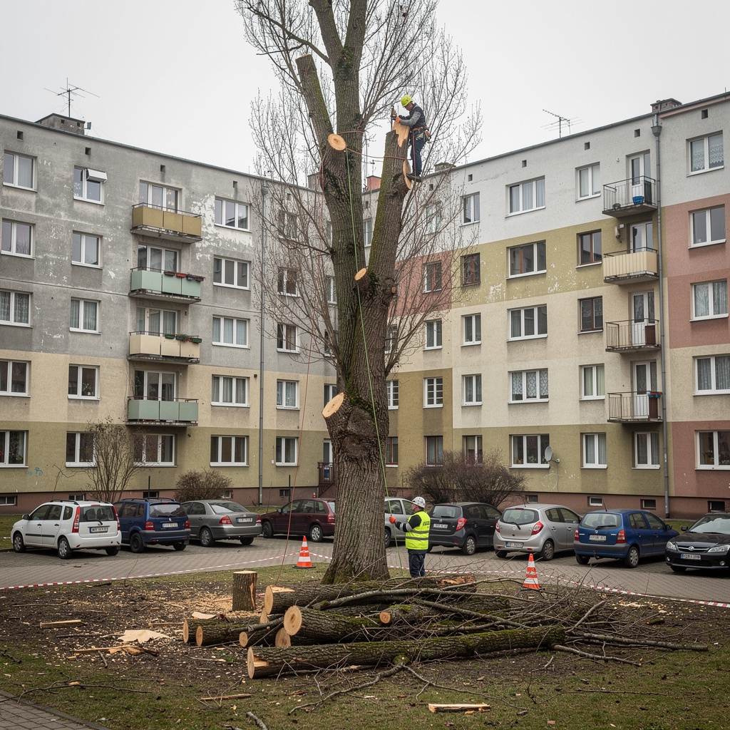 Prace przy drzewach na terenie wspólnoty mieszkaniowej